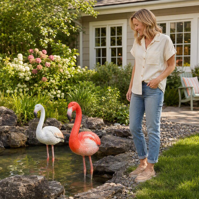 Flamant rose en plastique, rouge, blanc, Red,White