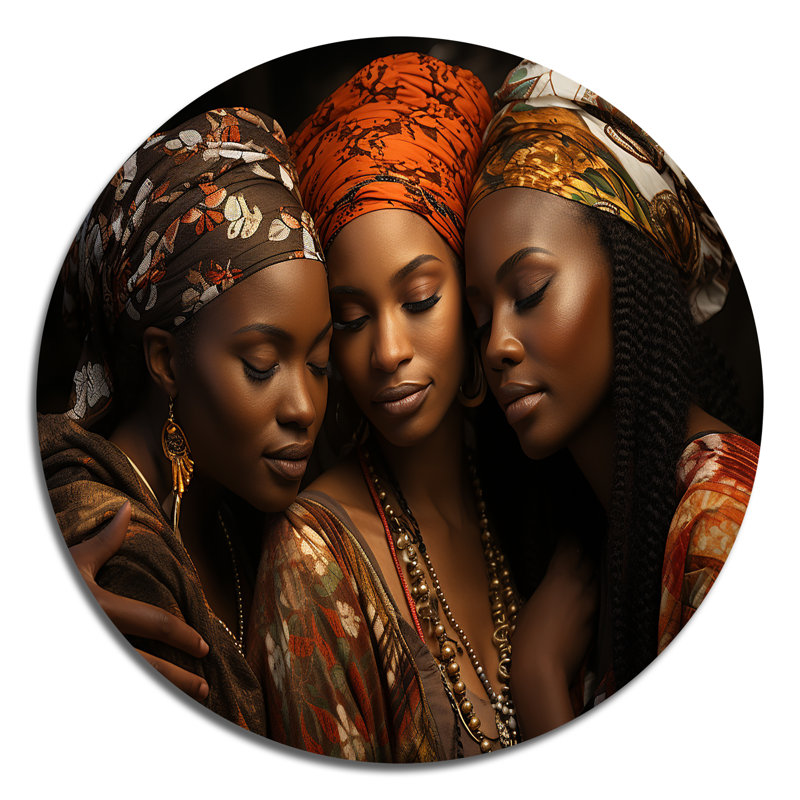 Cultures du monde Sœurs I - personnes rondes, art en métal, H 16 po x l 16 po