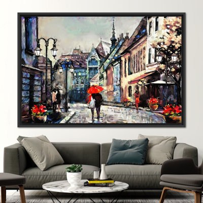Art mural sur toile romantique avec parapluie rouge romantique - Cadeau idéal pour les amoureux