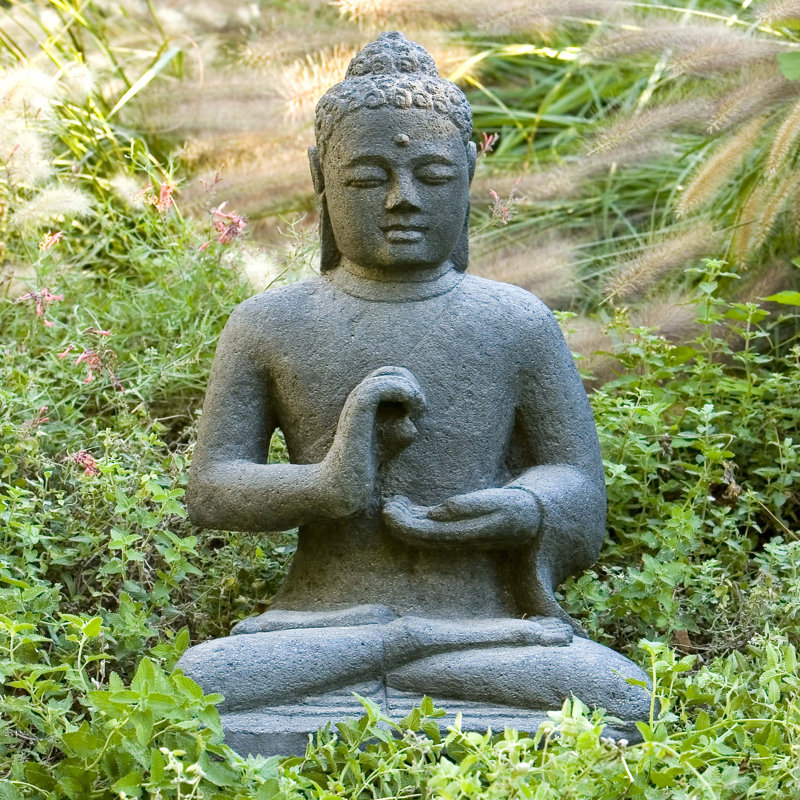 Statue de Bouddha indonésien assis, Pierre calcaire vieillie