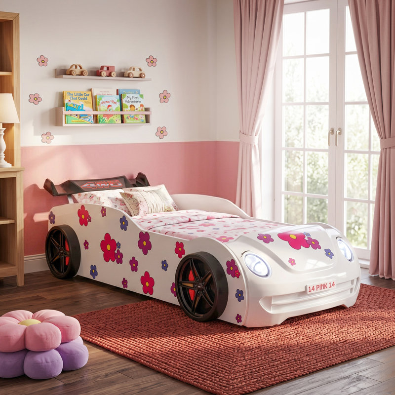 Fleura Race Car Design Twin Bed, White