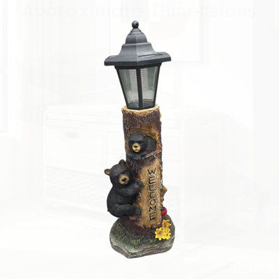 Statue de jardin solaire en résine représentant une famille d'ours, 48 ​​cm (19 pouces), décoration extérieure pour cours, jardins, pelouses et patios