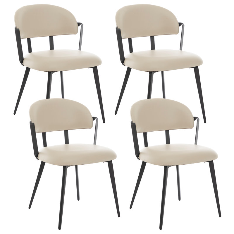 Windsor Modern Armless Dining Chair With Twisted Metal Frame, PU Upholstered, Beige