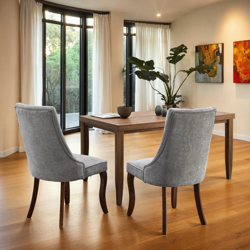 Ensemble de 2 chaises de cuisine élastiques à coussin élastique et pieds en bois massif courbés avec revêtement en tissu et dossier haut pour salle à manger, noir