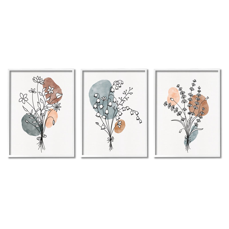«Neutral Bohemian Herb Bunquets» par JJ Design House LLC - Ensemble de 3 impressions sur bois, H 20 po x l 16 po