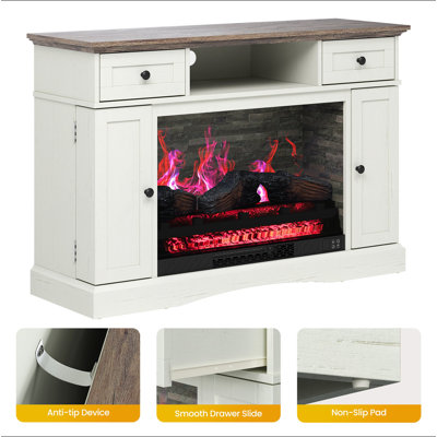 Meuble télé avec foyer électrique de 28 po, console multimédia avec tablettes réglables et porte double, meuble télé pour téléviseur de 55 po ou moins, meuble télé pour salon, chambre à coucher