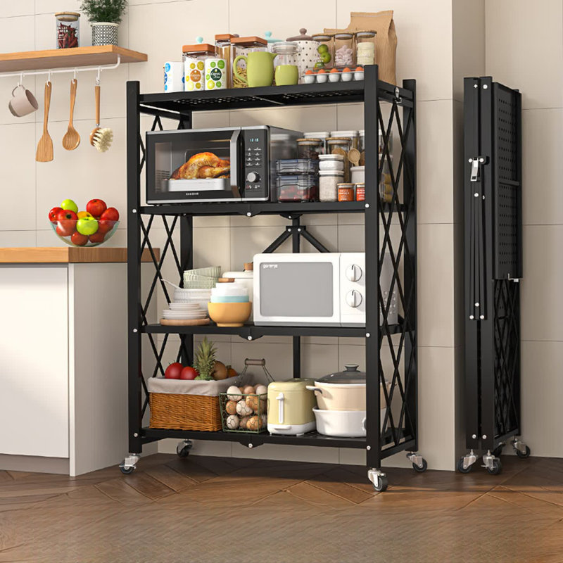 JOYBOS Four-Layer Black Movable Foldable Metal Storage Rack.