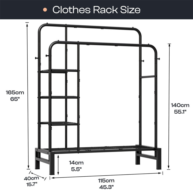 115cm Rolling Clothing Rack, Black