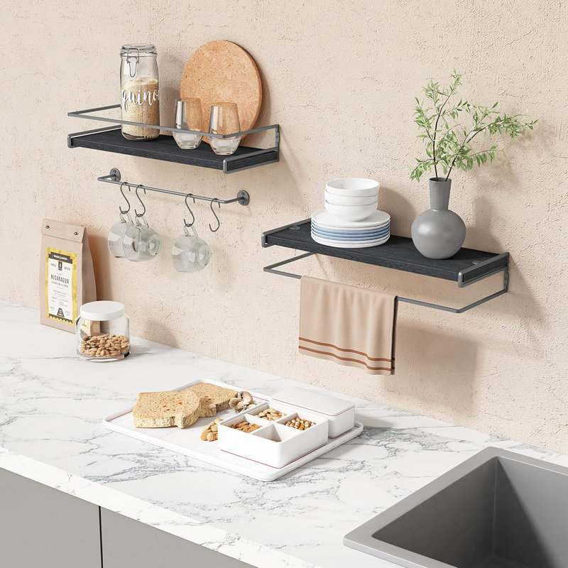 Black suspended bathroom wall storage