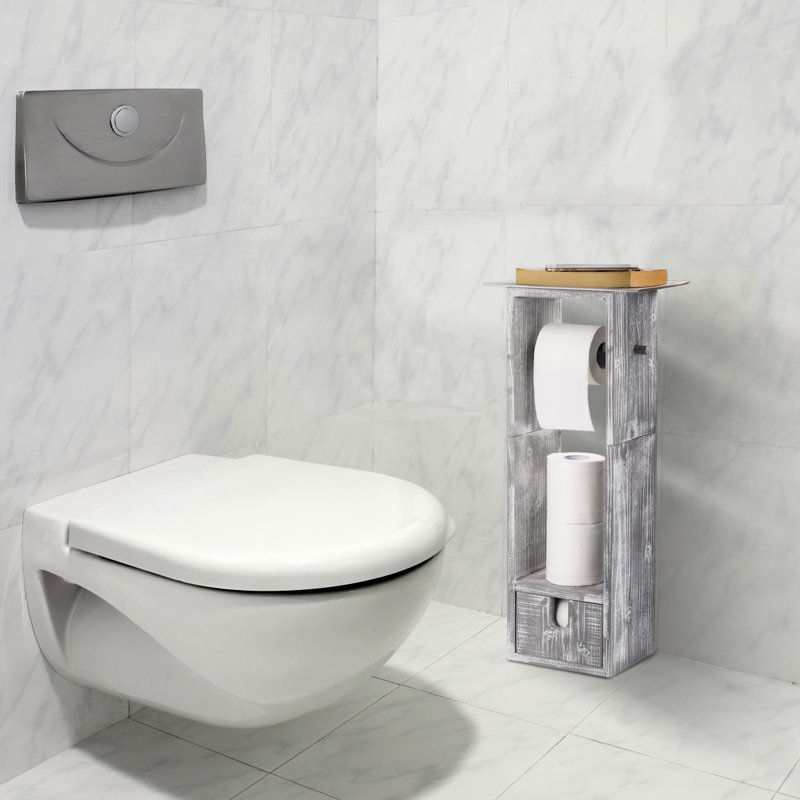 Porte-papier hygiénique sur pied en bois, Blanc cassé