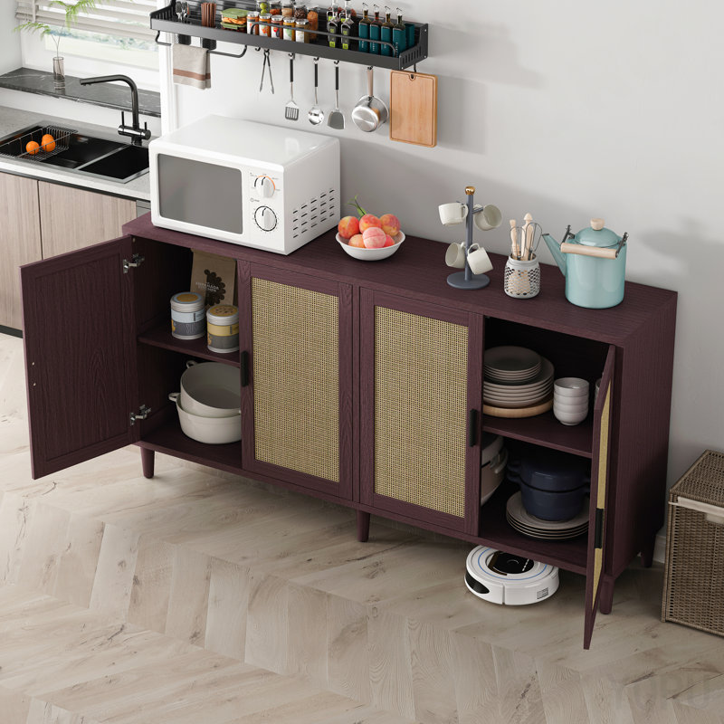 Buffet 70 "en rotin 70", 4 portes, tablettes réglables - Standard, Brown