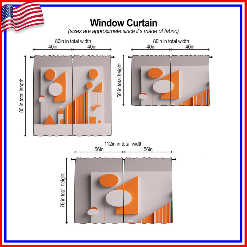 Rideaux de fenêtre géométriques orange et blancs obscurcissant - 2 panneaux, 40 po x 50 po - 2 panneaux, Transparent