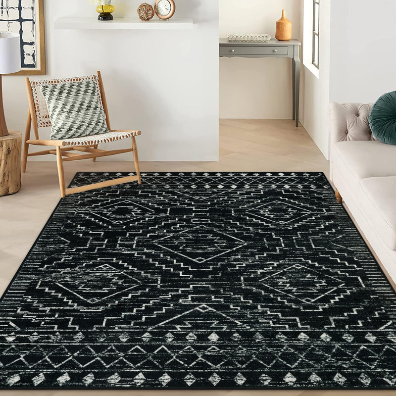 Tribal Geometric Washable Area Rug for Living Room & Bedroom, Non-Slip Moroccan Rug, Rectangle 8' x 10'