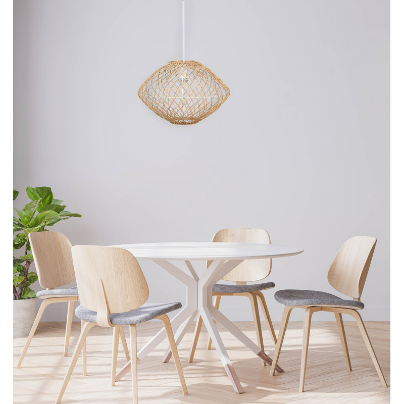 Luminaire suspendu 1 lumière en rotin naturel d'inspiration bohème avec accents blanc mat