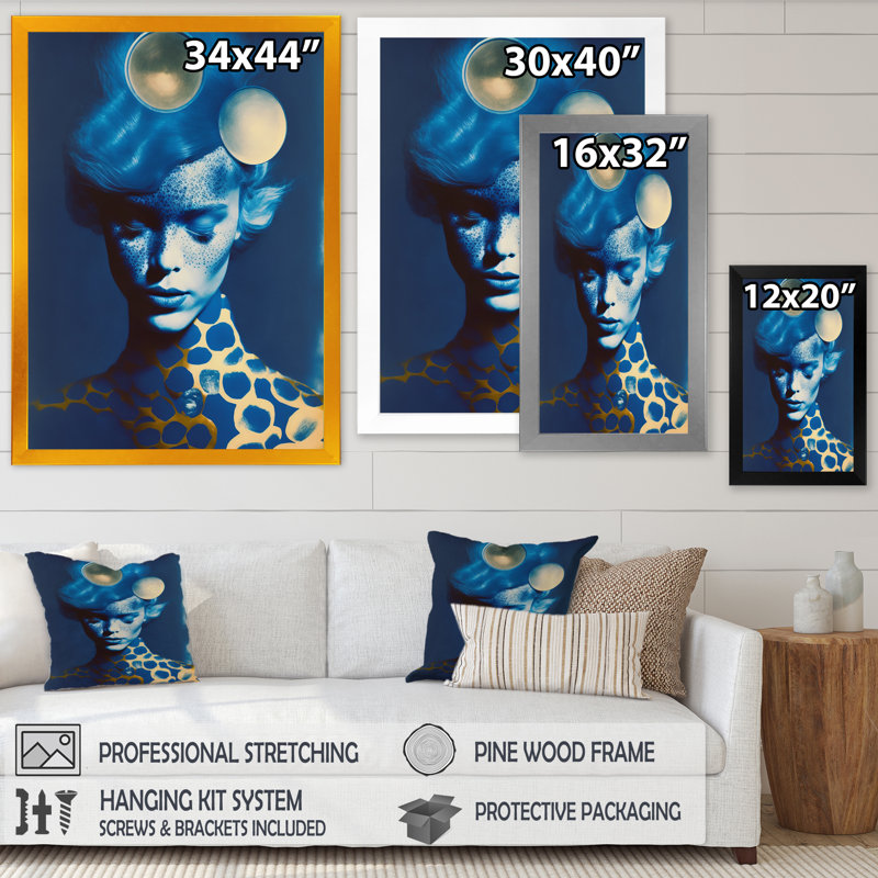 «Eckford Avant Garde», modèle en or et rétro bleu sur fond noir, Cadre photo noir, H 20 po x l 12 po x P 1 po