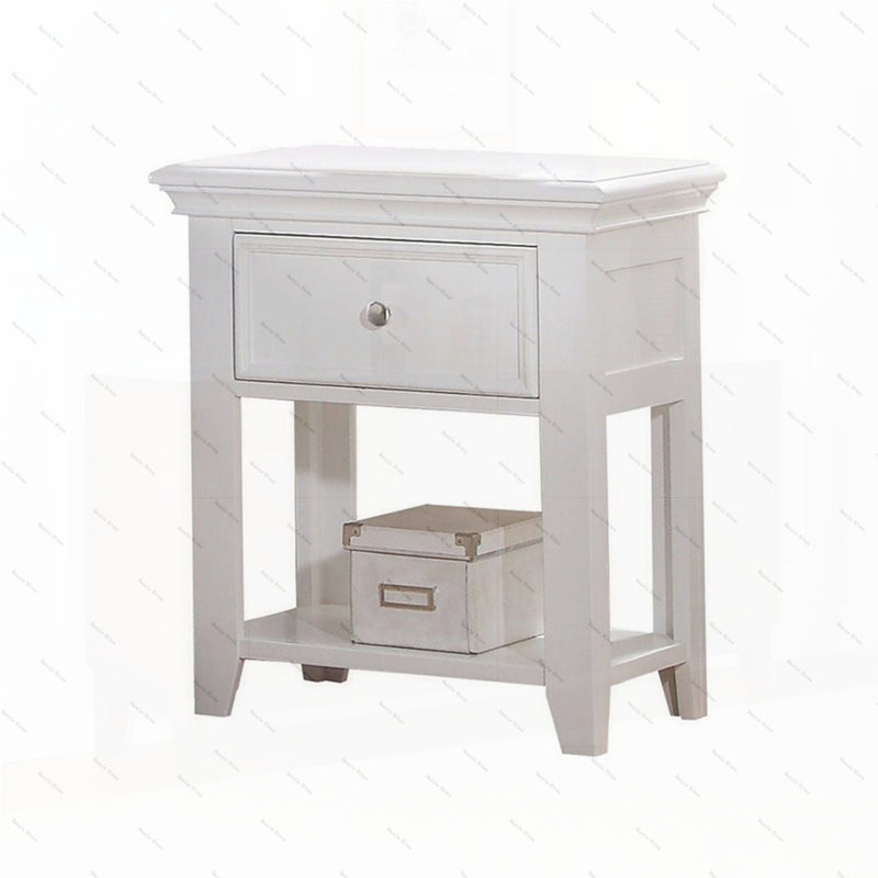 1 Drawer and Open Bottom Shelf Wooden Nightstand in White Finish