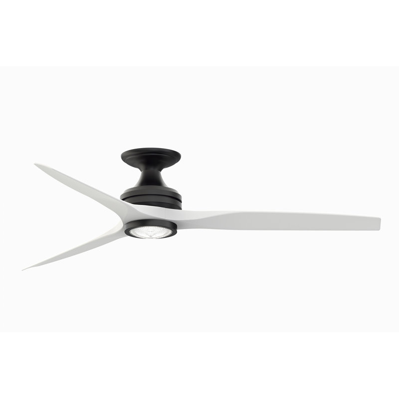 Spitfire 60 inch Flush Indoor/Outdoor Ceiling Fan with LED Light Kit - Ceiling Fan - Black with Matte White blades, Black