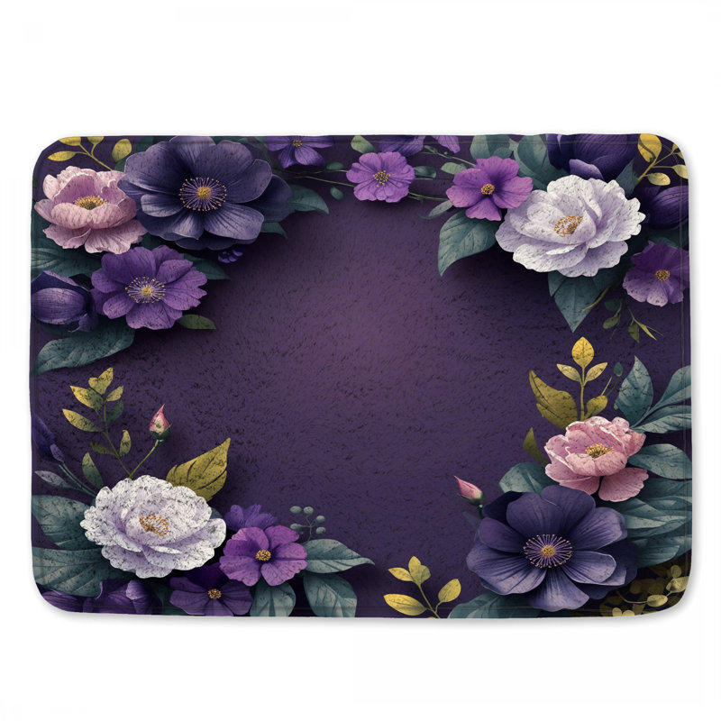 Purple Floral Arrangement Bath Mat, 24in W x 17in L