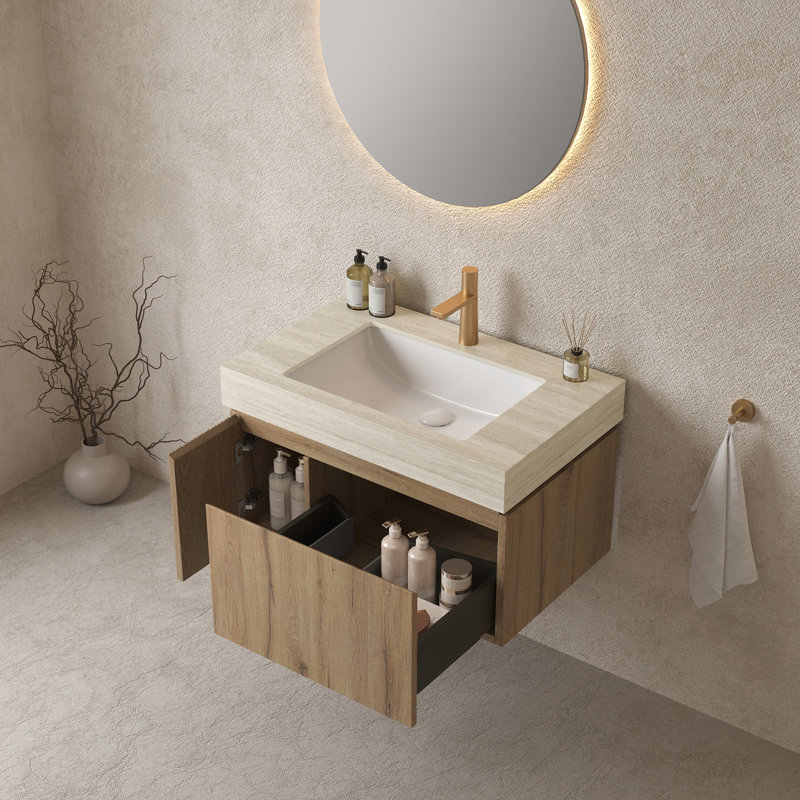 Meuble-lavabo 30 po avec lavabo, 30", Chêne blanc, Beige