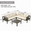 Ensemble de 4 canapés d'extérieur en bois d'acacia, accoudoirs en filet tissé, ensemble de canapé de patio en forme de L avec table basse, ensemble de conversation d'extérieur avec coussins beiges et table d'appoint