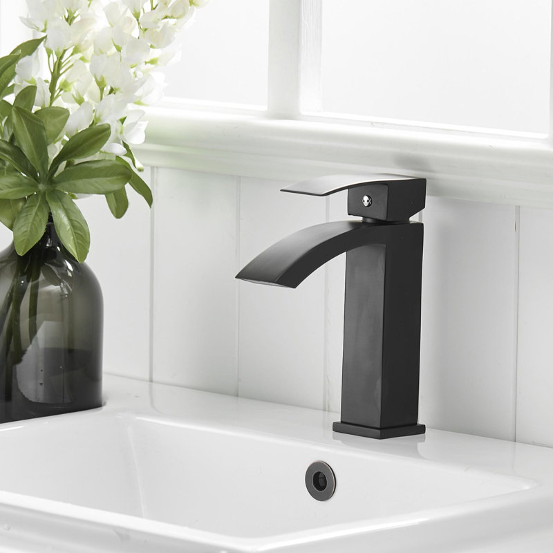Robinet de lavabo de salle de bain à poignée simple en aluminium, Noir