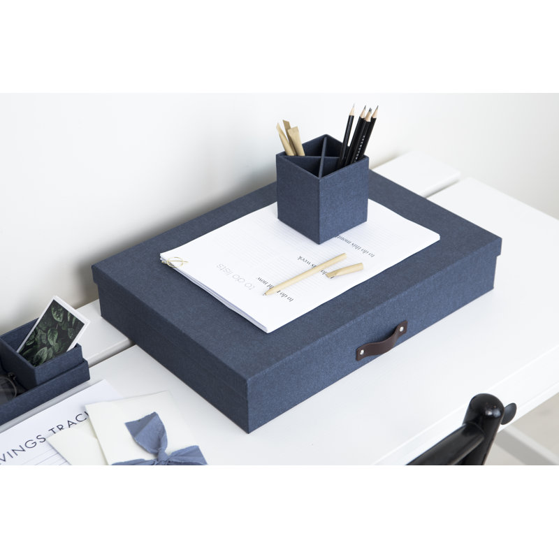 Blue Canvas-Like Finish Storage Box with Leather Handle