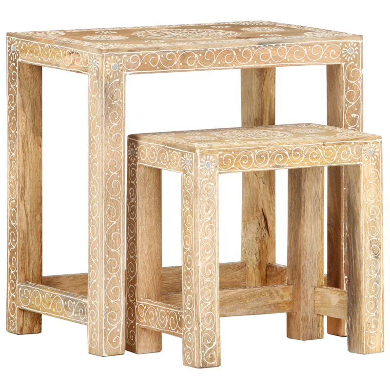 Ensemble de 2 tables d'appoint peintes à la main en bois de manguier massif