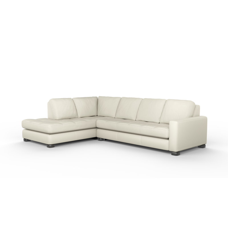 Brooklyn 100% Full Top Grain Leather Sectional, Fantasy Iceberg Genuine Leather, Left Hand Facing