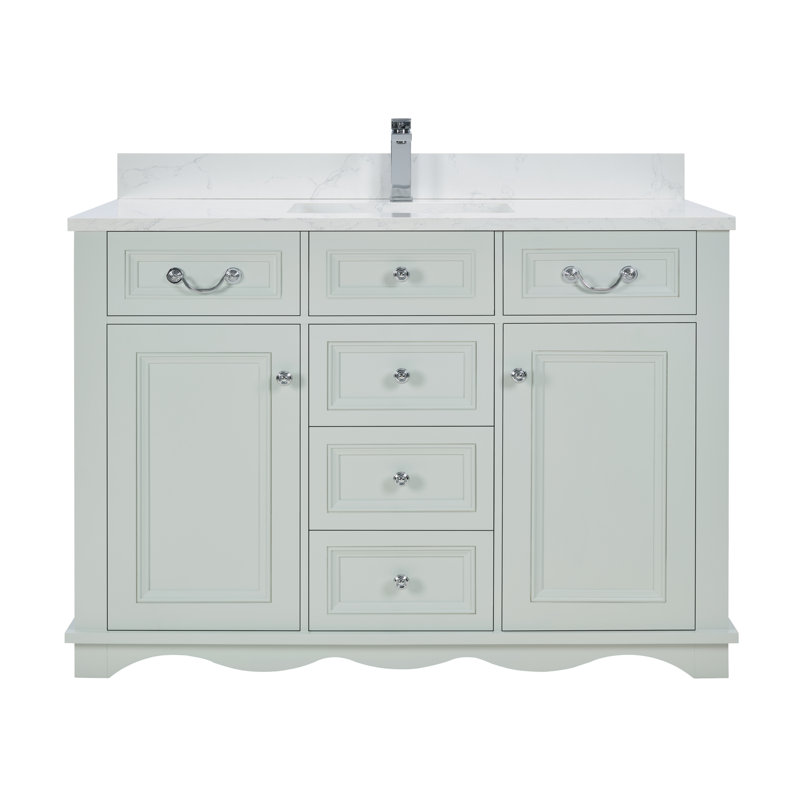 48" Solid Wood Single Bathroom Vanity with 1" Engineered Marble Top, Silver Strand