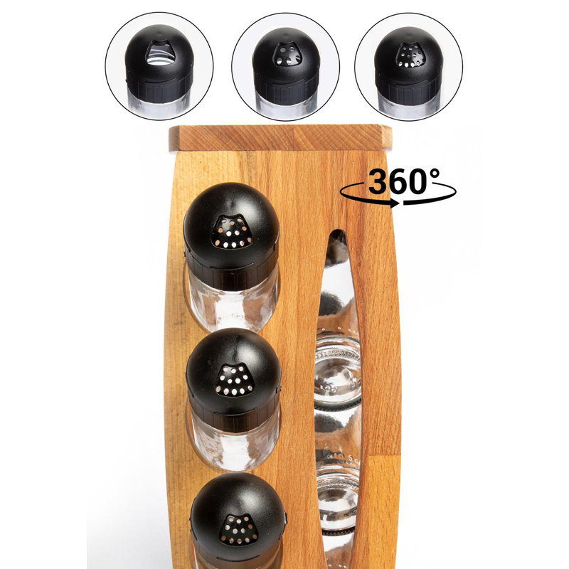 Freestanding Wood Spice Jar & Rack Set