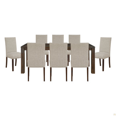 Ensemble de salle à manger classique 9 pièces brun foncé et 8 chaises d'appoint rembourrées Taupe