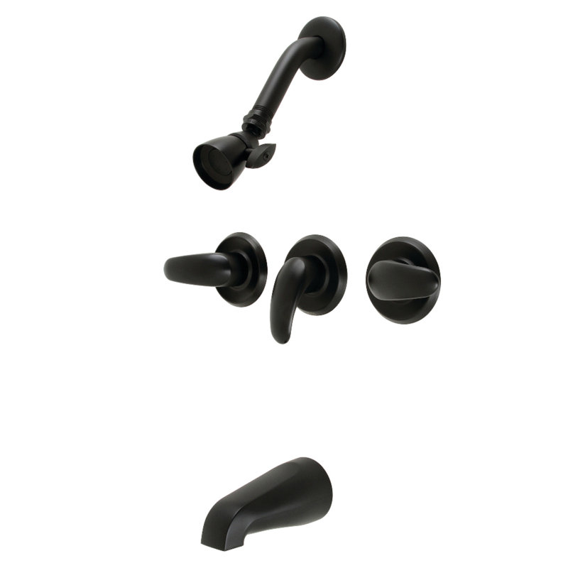 Kingston Brass Legacy Triple-Handle Tub and Shower Faucet, Matte Black