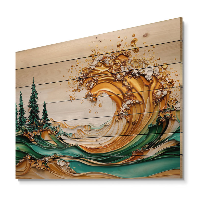 Thunderous Waves In The Atlantic I - Décoration murale en bois de plage sur bois de pin naturel