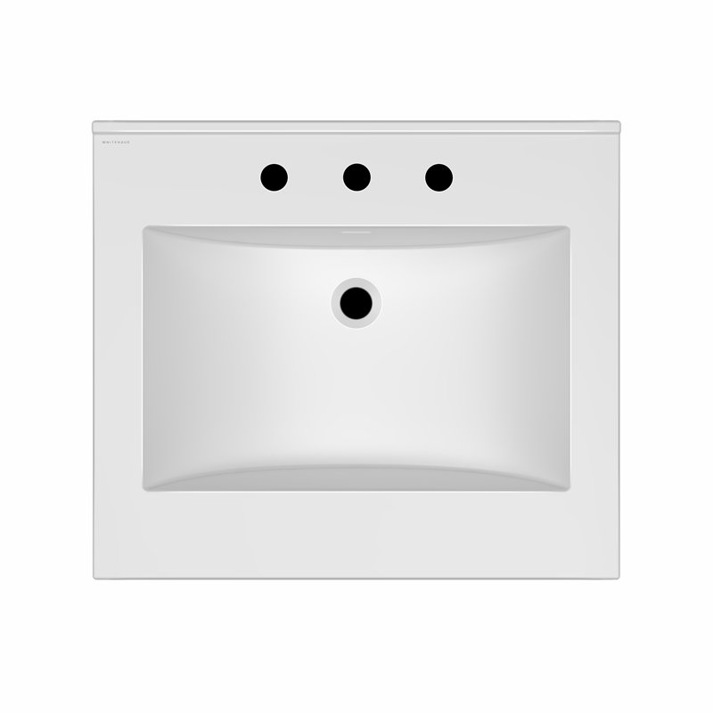 Meuble-lavabo à poser 25 po avec cuve rectangulaire intégrée et trop-plein Whitehaus, 8 po