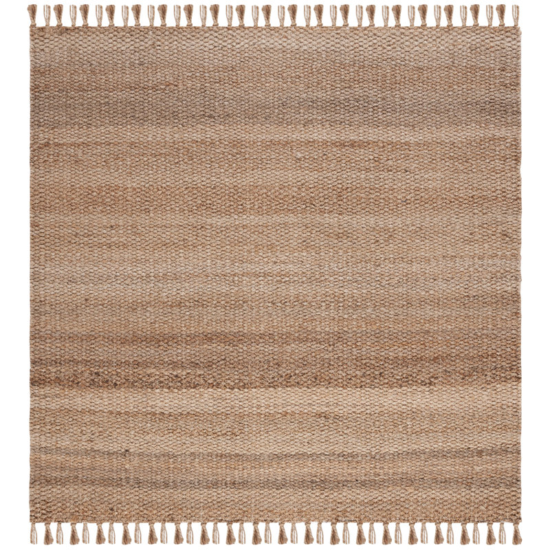 Tapis de couleur unie en jute tissé à la main en fibre naturelle Borrero, Carré 7 pi