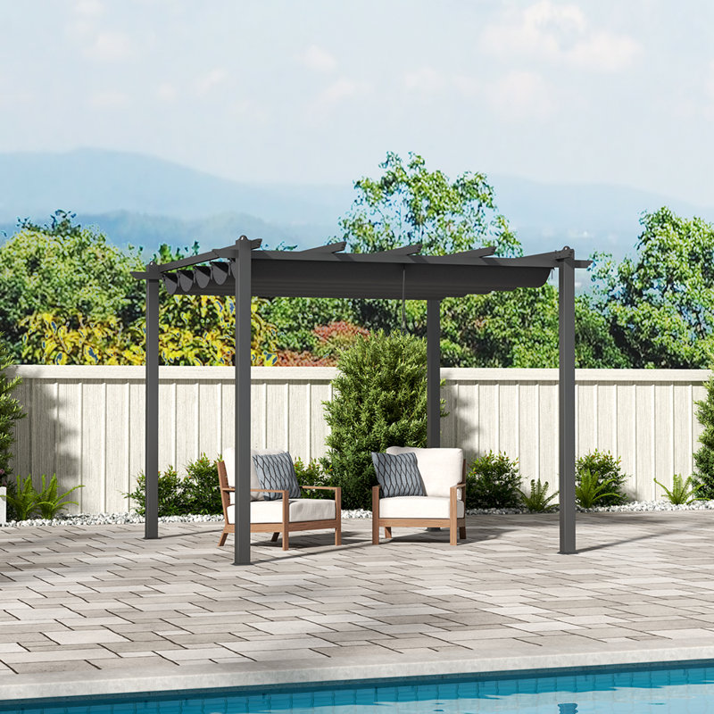 Dakota Fields Polyester Cover Retractable Freestanding Awning, 228cm H x 300cm W x 300cm D, Light Grey
