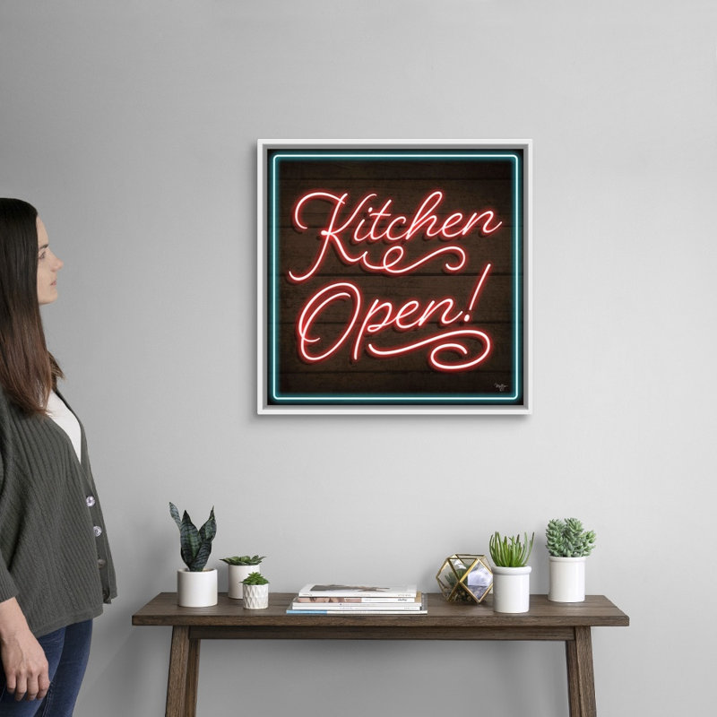 «Neon Kitchen Open Mollie», reproduction d'art sur toile tendue, Cadre blanc, H 26 po x l 26 po x P 1,75 po