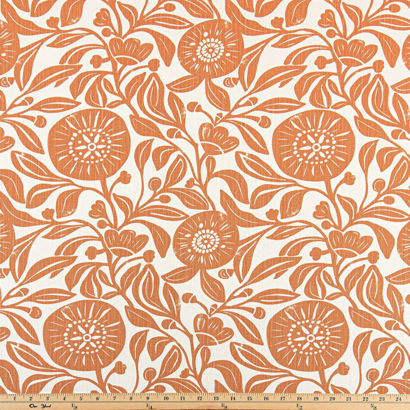 Rideaux floraux modernes de style Mid-Century orange, L 50 po x L 108 po