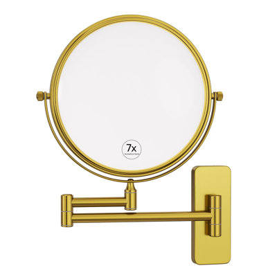 Brass Make up Mirror Wall Mounted,1X and 7X Double-Sided Magnifying Mirror Brass Vanity Mirror for Bathroom Wall Extendable Swivel, Antique Brass Finish (8 Inch, 7X)