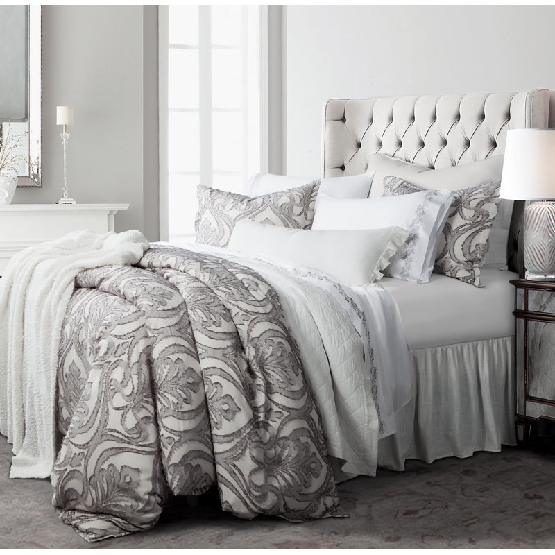 Nicole Gray Damask Pattern Cotton King Duvet Cover Set
