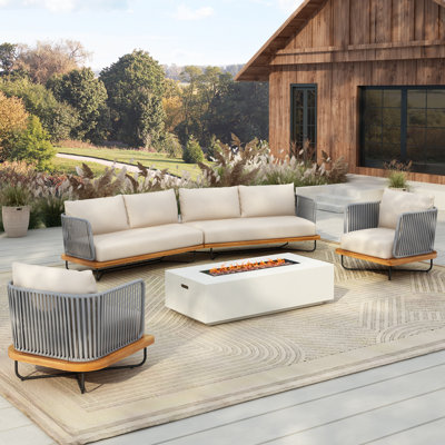 Braylon Outdoor 4-Piece Acacia Wood Woven Rope Conversation Set With Cushions (Table Not Included) by Latitude Run