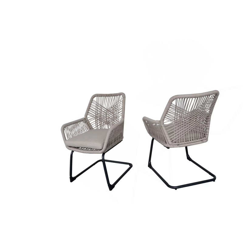 2 pièces Fauteuil d'extérieur en rotin PE toutes saisons avec support à ressorts et coussins pour balcon, jardin, cour