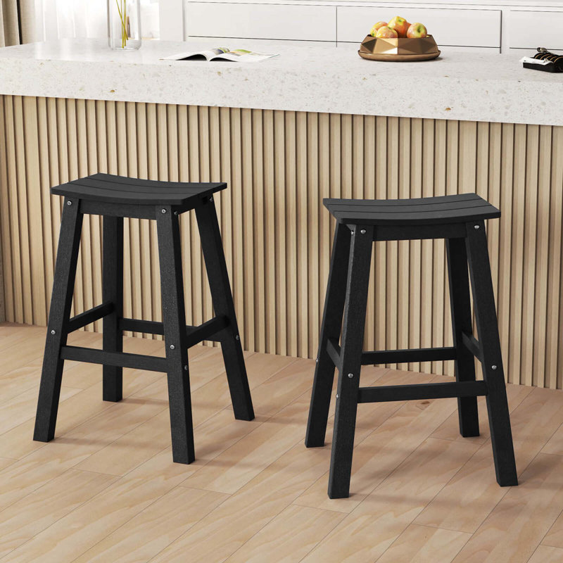 Ensemble de 2 tabourets de bar 29 po avec siège courbé et repose-pieds pour l'extérieur, Noir, noir, noir, noir