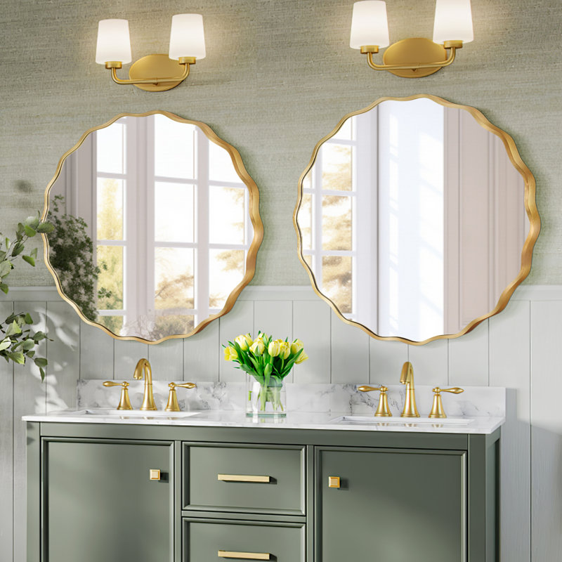 Scalloped Round Metal Wall Mirror(Set Of 2), 23.6" x 23.6", Gold
