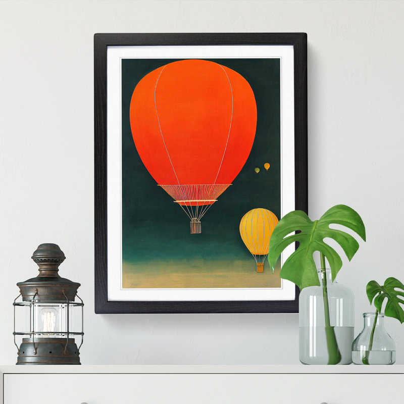 Andron Hot Air Balloons Retro 1 Piece Wall Art, 46cm H x 34cm W, Walnut