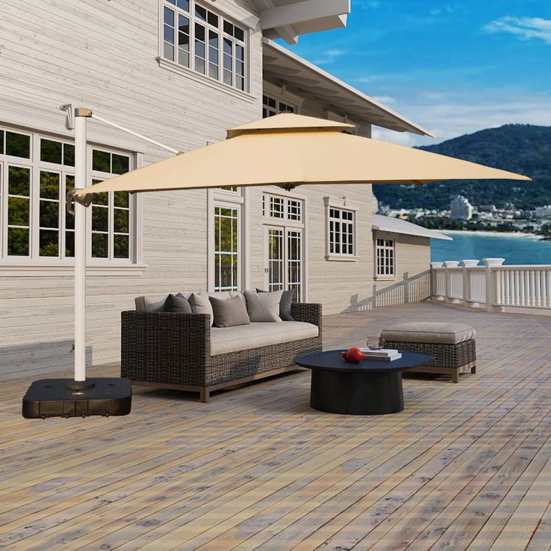 Parasol en porte-à-faux rectangulaire en aluminium de haute qualité 11,6 pi Domi, Beige