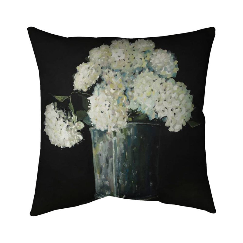 White hydrangea flowers - 18"x18" Throw pillow cover - Poly twill - Print on demand, 18" x 18"