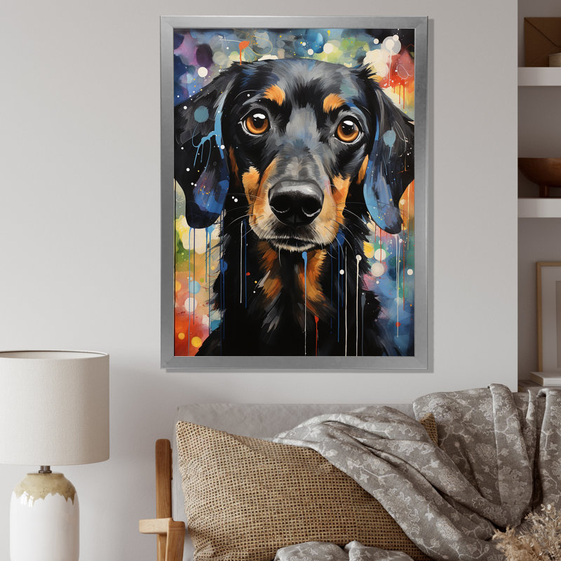 Dachshund Delight II sur impression sur toile, Cadre simple argenté, H 44 po x l 34 po x P 1,5 po