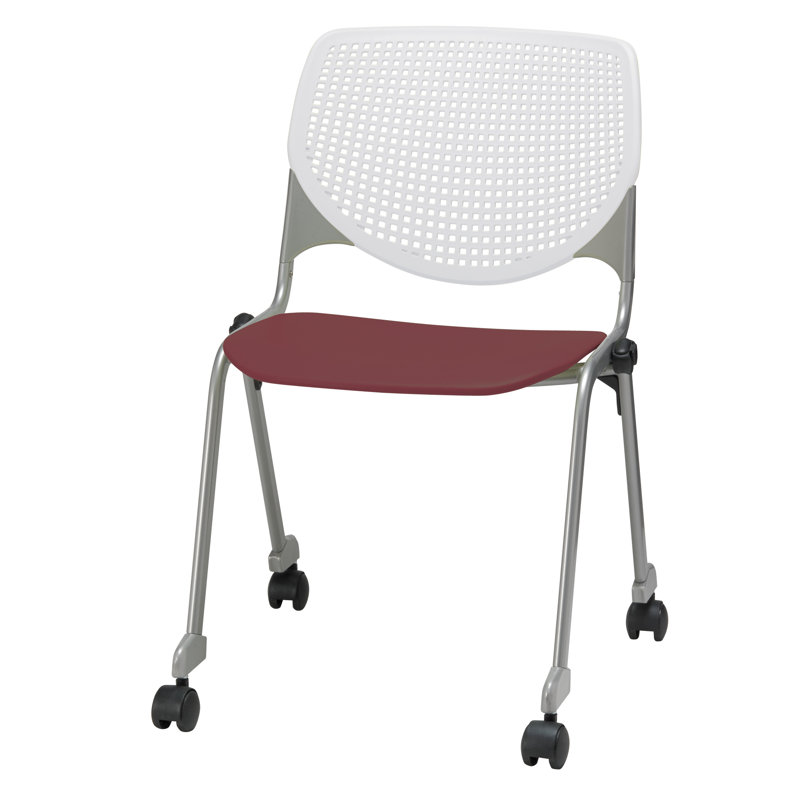 Chaise empilable en poly sans accoudoirs Kool, Avec des roulettes, Blanc / bourgogne
