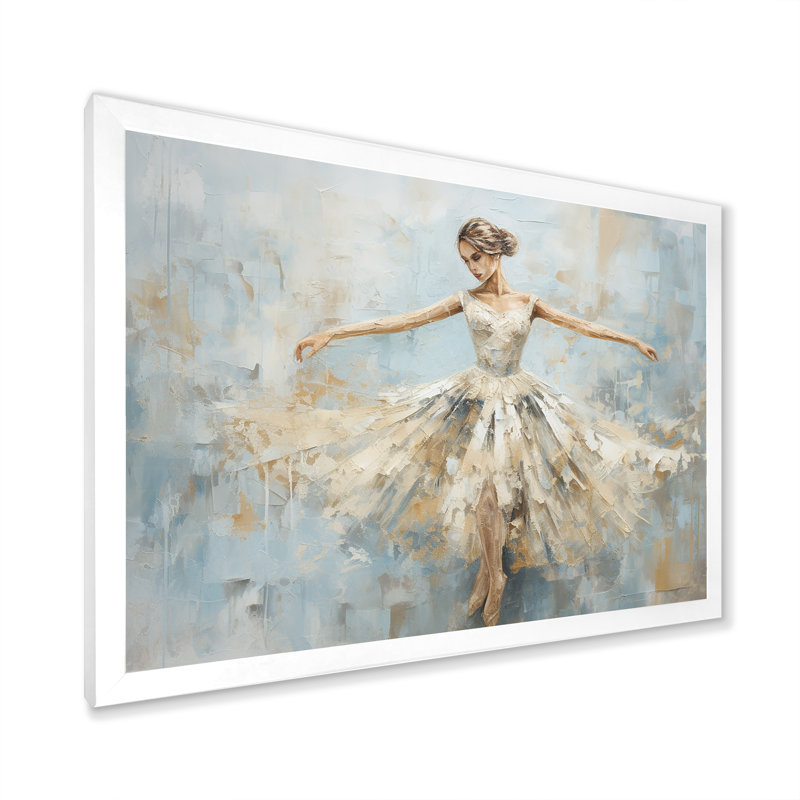 Beige doré minimalisme ballerine - ballet, art mural, Cadre blanc, H 16 po x l 32 po x P 1 po